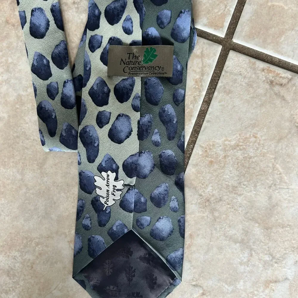 Nature Conservancy Poison Arrow Frog Silk Tie Green Blue Frog Print Handmade